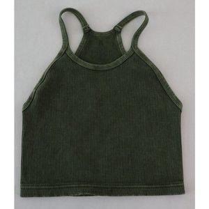 Free People Movement Women Sz M/L Green Ribbed Seamless Happiness Runs Crop Top